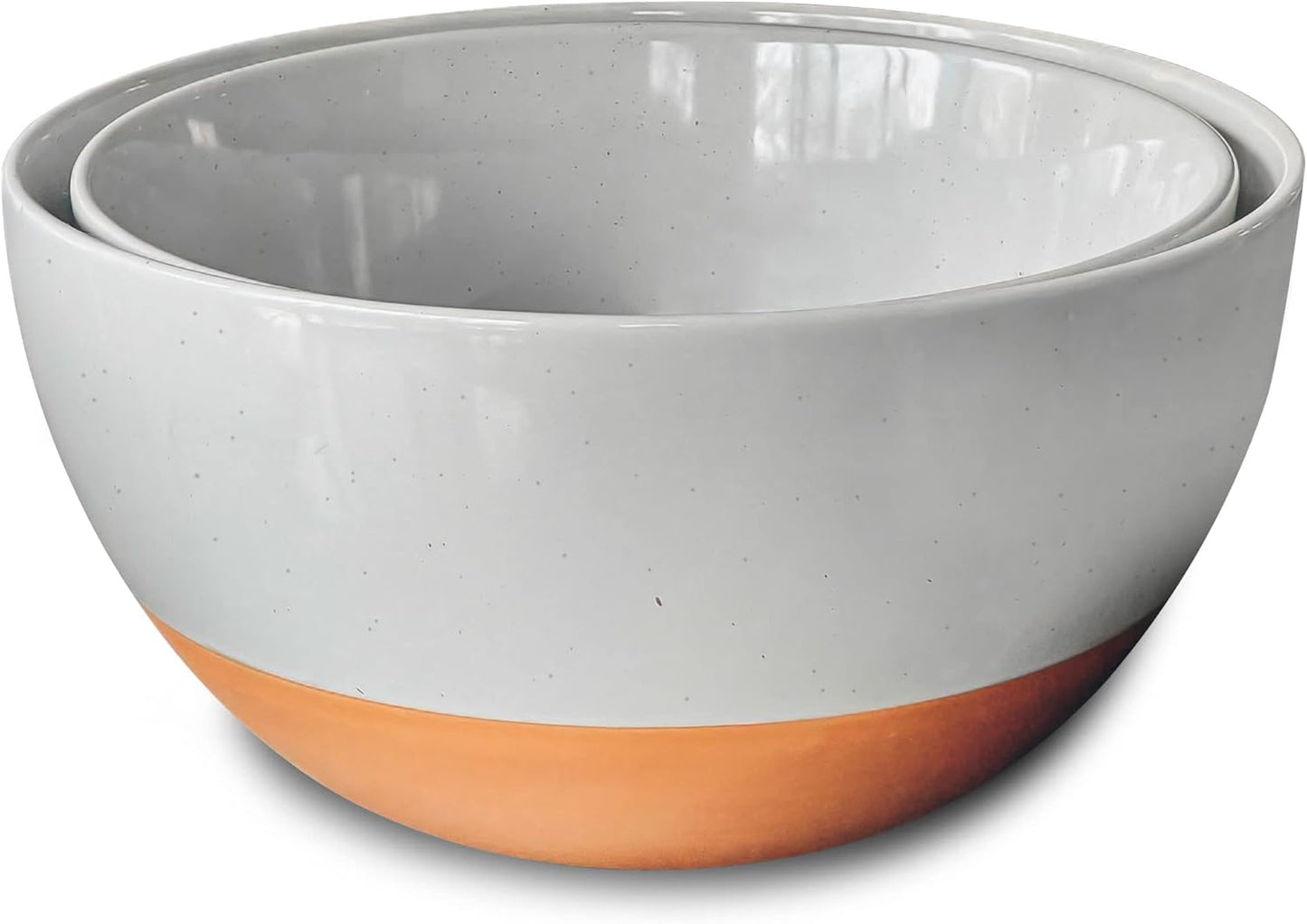 Mora Ceramic Large Mixing Bowls - Set of 2 Nesting Bowls for Cooking, Serving, Popcorn, Salad etc - Microwavable Kitchen Stoneware, Oven, Microwave and Dishwasher Safe - Extra Big 2.5 & 1.6 Qt - White
