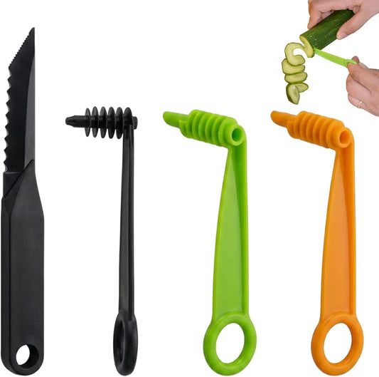 4-Piece Potato Spiral Cutter Set, Spiral Potato Cutter, Piranha Spiral Cutter, Spiralizer for Kitchen Use, Efficient Vegetable Spiral Cutting