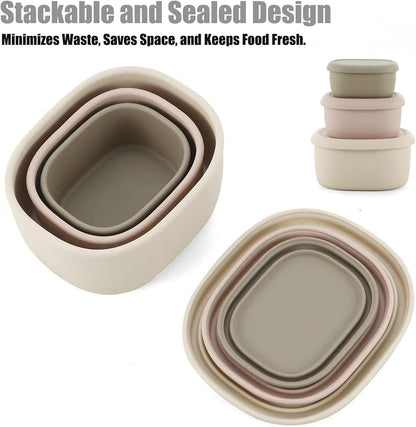 Emptycolor 3 Pack Silicone Snack Containers with Lids Reusable Silicone Food Storage Containers, Leak Proof Stackable Bento Lunch Box for Adults, Microwave, Dishwasher and Freezer Safe