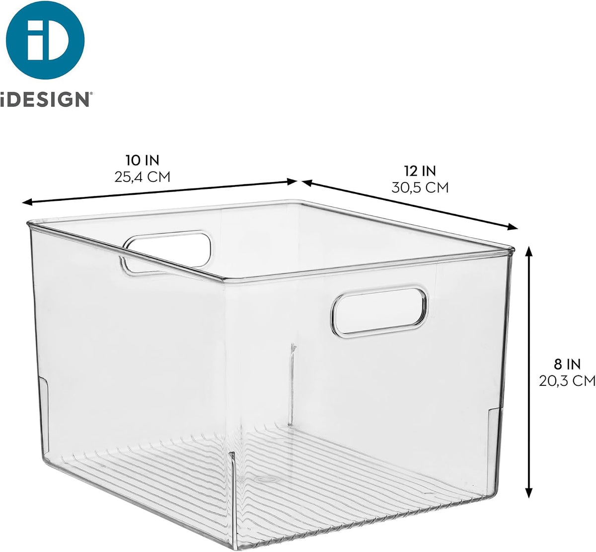 iDesign Storage Bin with Handles, 12" x 10" x 8", Clear | For Kitchen, Pantry, Cabinet, Nursery, Crafts