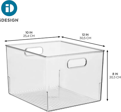 iDesign Storage Bin with Handles, 12" x 10" x 8", Clear | For Kitchen, Pantry, Cabinet, Nursery, Crafts