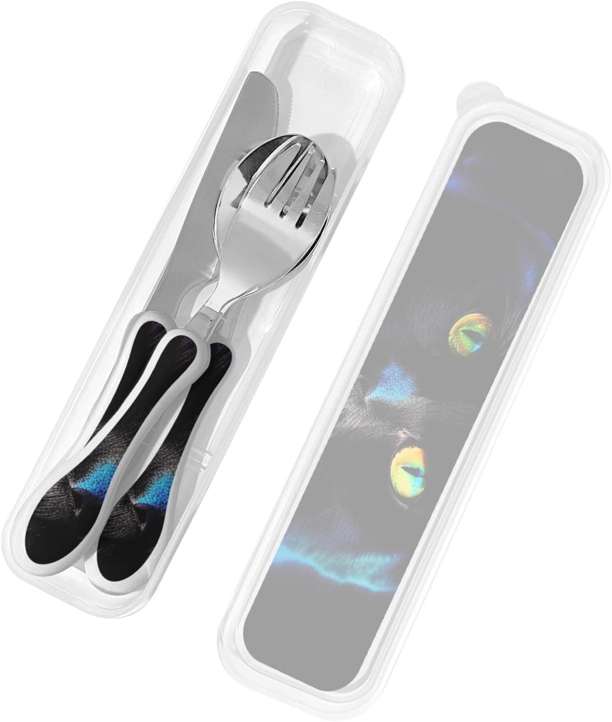 3-Piece Kids Silverware Set With Storage Case, Stainless Steel Reusable Children Safe Knife Spoon Fork Set Black And White Grid Children Flatware Set For Kids Lunch Box