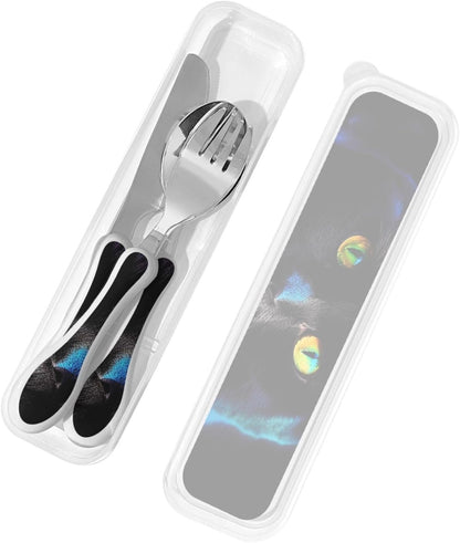 3-Piece Kids Silverware Set With Storage Case, Stainless Steel Reusable Children Safe Knife Spoon Fork Set Black And White Grid Children Flatware Set For Kids Lunch Box
