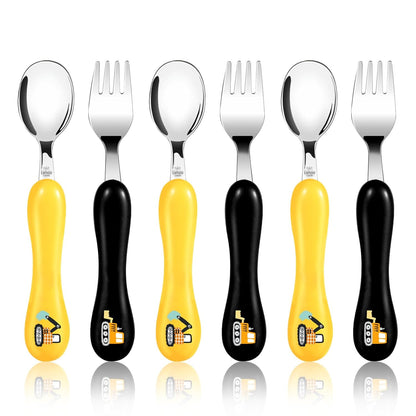 Lehoo Castle 6 Pieces Toddler Utensils, Kids Silverware for 2 3 4 Years Old, Stainless Steel Fork and Spoon Set with Plastic Handle, Safe Toddler Cutlery (Dinosaur)