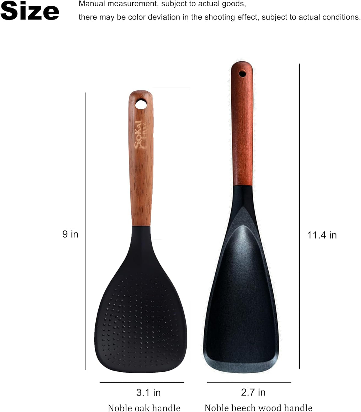 Silicone Spatula and Rice Spoon with Wooden Handle, Non-Stick, Heat Resistant, for Cooking, Mixing, Scooping (White, 9-inch rice spoon)