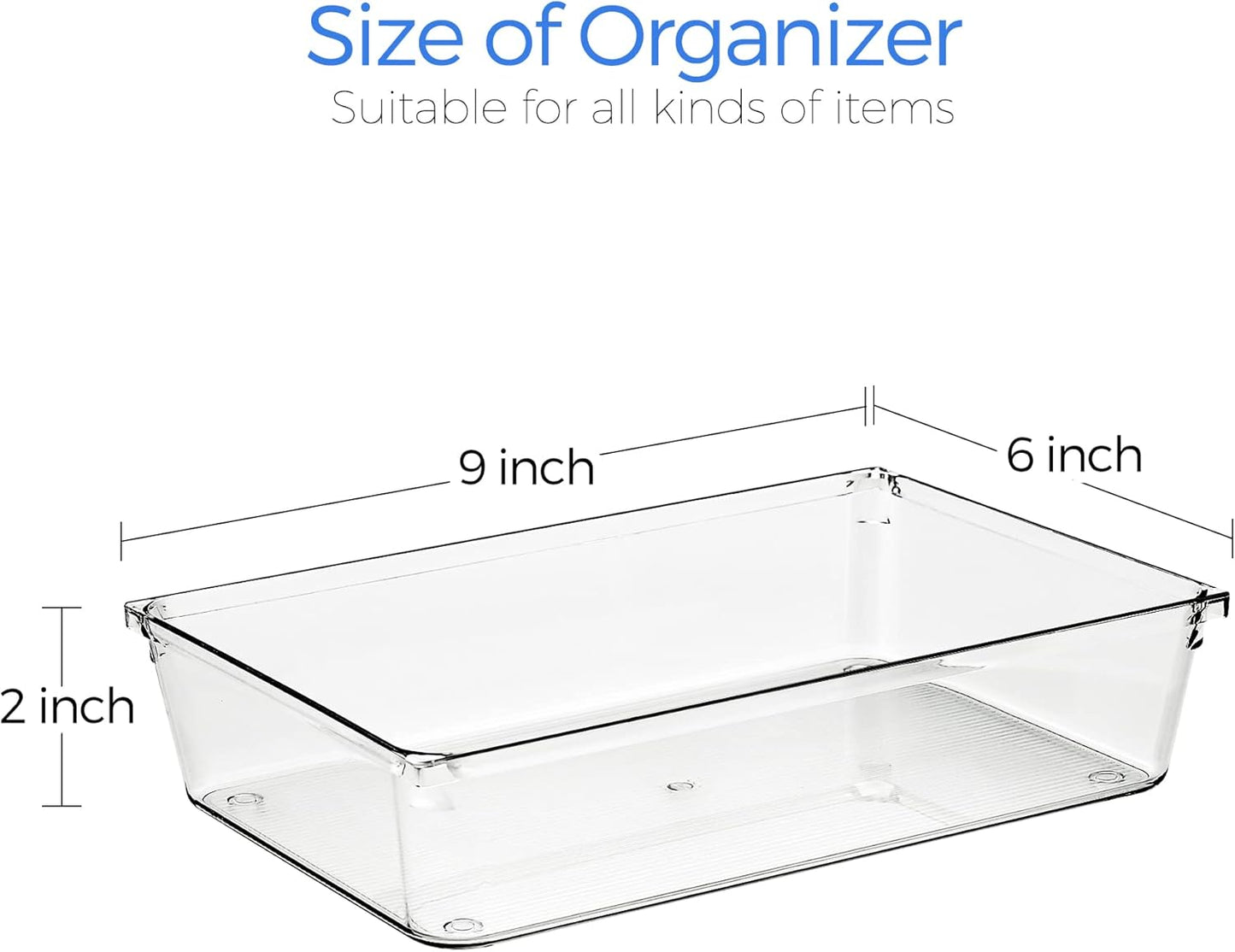 Ravinte 6 Pack Drawer Organizer - 3" X 9" Plastic Storage Bins, Acrylic Organizers with Non-Slip Pads Clear Desk Storage Tray for Makeup, Jewelries, Kitchen Utensils, Bathroom and Office