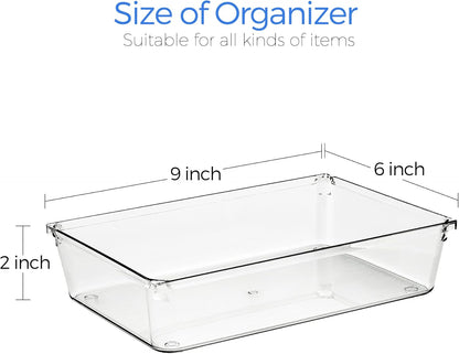 Ravinte 6 Pack Drawer Organizer - 3" X 9" Plastic Storage Bins, Acrylic Organizers with Non-Slip Pads Clear Desk Storage Tray for Makeup, Jewelries, Kitchen Utensils, Bathroom and Office