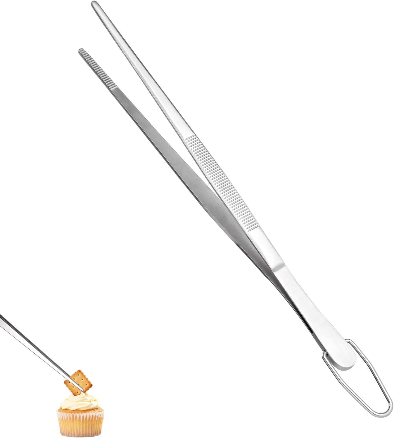 U-Taste 8"+10"+12" Kitchen Cooking Tweezer: 18/8 Stainless Steel Food-Grade Metal Food Tong, Flexible Pinching, Seamless-Welding and Sturdy for Serving Grilling Frying, Plating, Feeding (Pointed Tip)