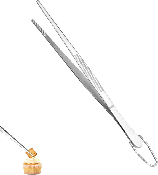 U-Taste 8"+10"+12" Kitchen Cooking Tweezer: 18/8 Stainless Steel Food-Grade Metal Food Tong, Flexible Pinching, Seamless-Welding and Sturdy for Serving Grilling Frying, Plating, Feeding (Pointed Tip)