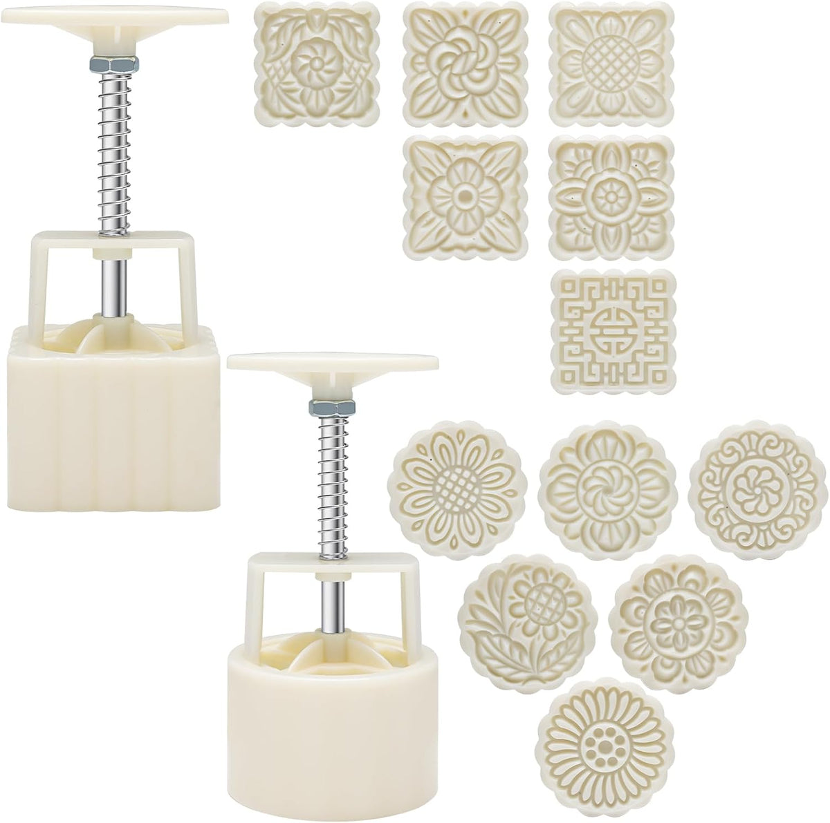 Luxiv 50g Mooncake Mold Set, 12 Patterns Round And Square Hand Press Molds