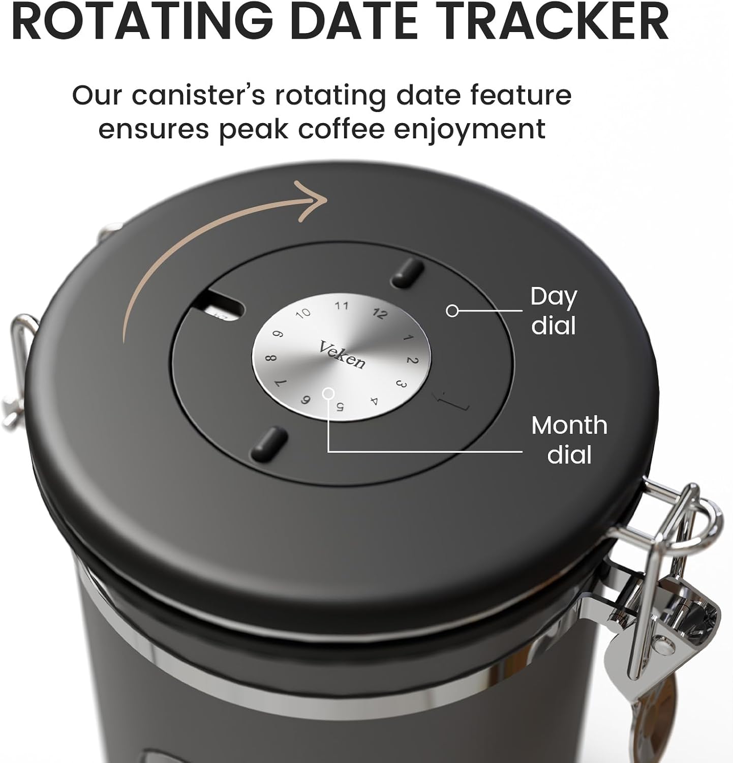 Veken Coffee Canister with Window, Family Choice Awards Winner, Airtight Stainless Steel Home Kitchen Food Storage Container with Lids for Grounds, Beans, Tea, Flour,Cereal,Sugar Jars,Scoop,16OZ,Black