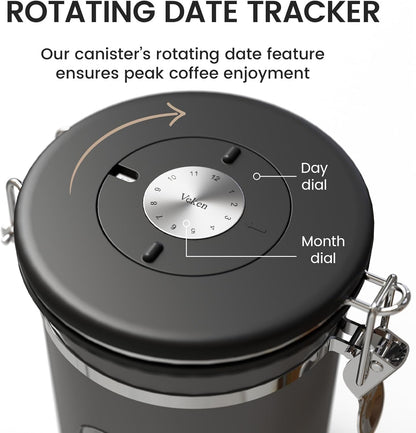 Veken Coffee Canister with Window, Family Choice Awards Winner, Airtight Stainless Steel Home Kitchen Food Storage Container with Lids for Grounds, Beans, Tea, Flour,Cereal,Sugar Jars,Scoop,16OZ,Black