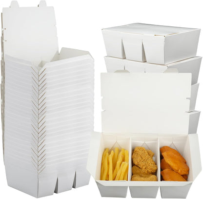 30 Pack 3 Compartment Take Out Food Containers, 7.5x5.4x2.6" Bamboo Pulp Paper Take Out Boxes, Disposable To Go Container Take Out Containers, Greaseproof Paper Bento Box Takeout Lunch Boxes with Lid