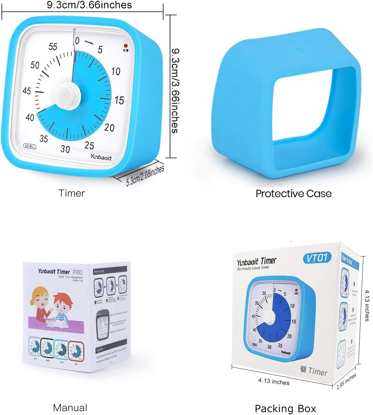 Yunbaoit Rainbow Visual Timer for Kids, 60-min Countdown Timer, Blue