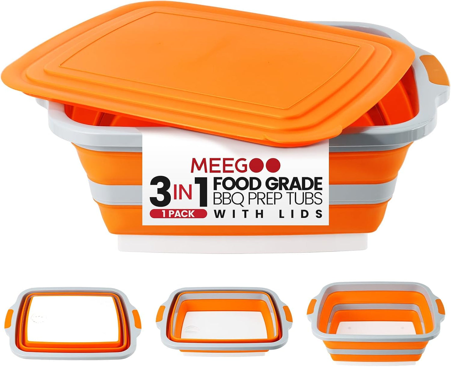 BBQ Prep Tub 3-IN-1 Large 16L Collapsible Cutting Board with Locking Lid for Meal Prep Marinating Food, Camping Sink with Colander, Dish Basin, Storage Blanket for Camping Picnic BBQ, Black