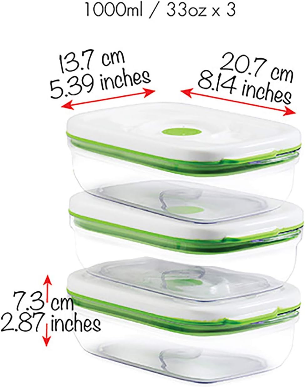 FOSA Vacuum Seal Containers (3-Pack, 34oz) – Airtight Food Storage Containers for Freshness | BPA-Free, Dishwasher Safe | Ideal for Meal Prep, Leftovers, Dry Goods (Pump Sold Separately)