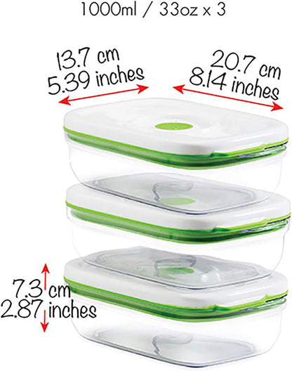 FOSA Vacuum Seal Containers (3-Pack, 34oz) – Airtight Food Storage Containers for Freshness | BPA-Free, Dishwasher Safe | Ideal for Meal Prep, Leftovers, Dry Goods (Pump Sold Separately)