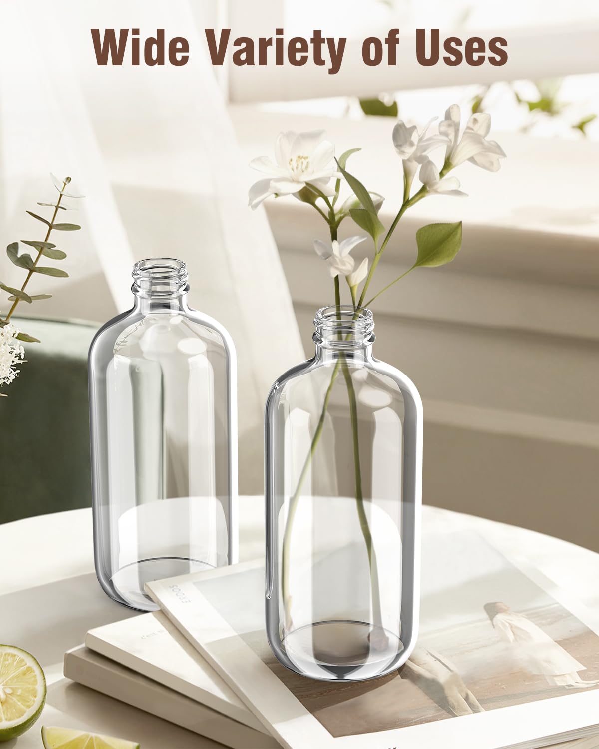 Bontip Glass Spray Bottle 16 oz for Cleaning, Plants (2 Pack, Amber)