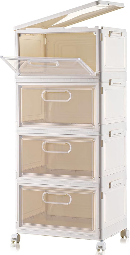 Freebat 6 Pack Closet Organizers and Storage,Clear Stackable Plastic Storage Bins with Lids Magnetic Doors,Clothes Organizers and Storage,Plastic Craft Containers for Wardrobe Kitchen Bathroom Office