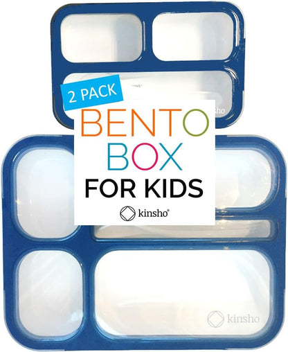 kinsho Bento Lunch-Box Set for Kids includes Snack Container | 6 and 3 Compartment Boxes Leakproof School Bentos, Meal Portion Control Containers, Boys Girls Adults, Navy Blue Large + MINI 2 Pack Set