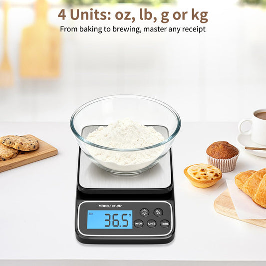 SEMIER Kitchen Scale with 4 Units Percentage and Tare Function, 5kg/11lb, 0.1g/0.01oz Accuracy Digital Scale for Food, Cooking, Baking and Portion Control, USB Rechargeable