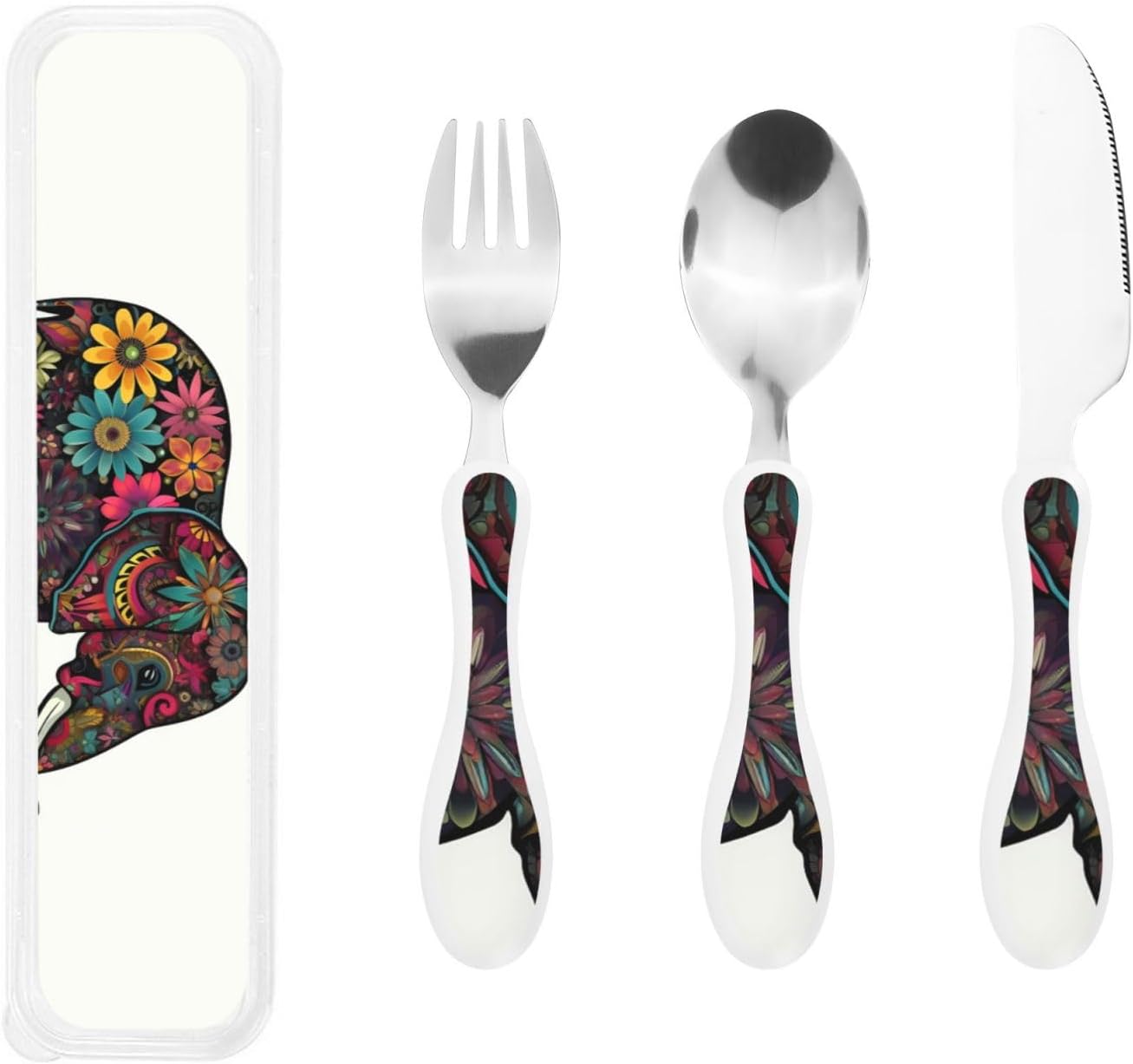 3-Piece Kids Silverware Set With Storage Case, Stainless Steel Reusable Children Safe Knife Spoon Fork Set Dragonfly Insects Flowers Children Flatware Set For Kids Lunch Box