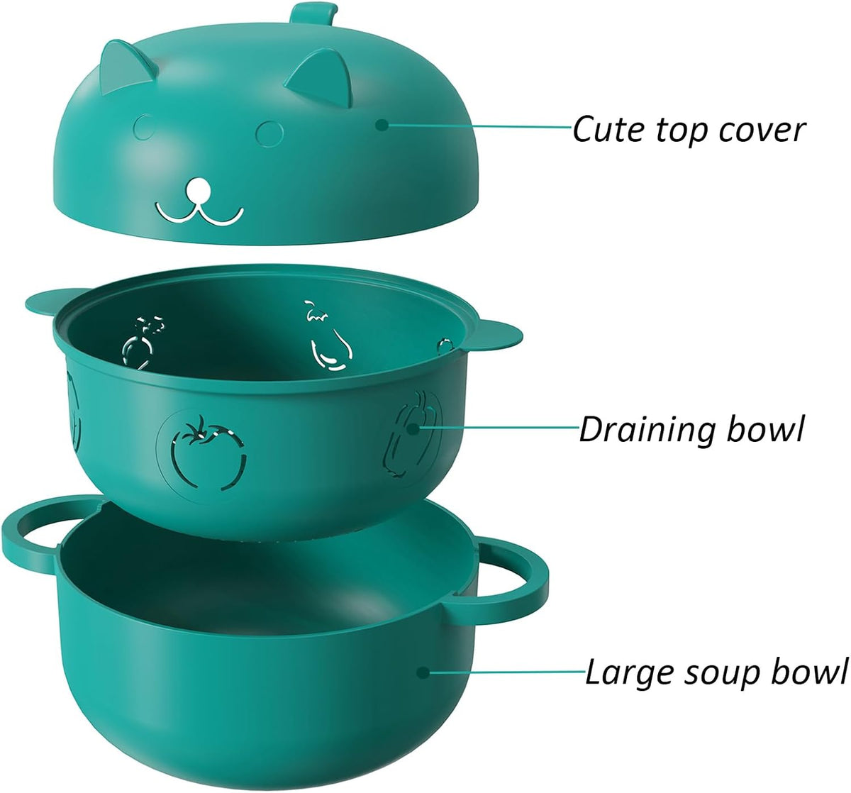 68OZ Microwave Ramen Bowl, Noodle Cooker, Steamer, Removable Strainer