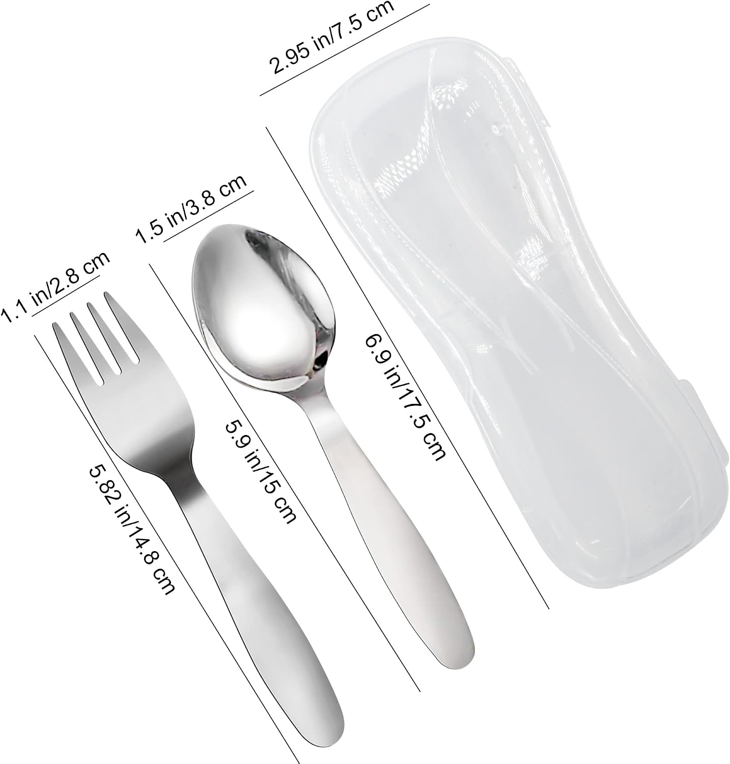 VANRA 2 Pieces Children Fork Spoon Set with Travel Case for Lunch Box, 18/8 Stainless Steel Kids Silverware Flatware Set Kids Utensil Set for School, 5.9in (Fork Spoon)