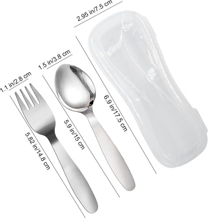 VANRA 2 Pieces Children Fork Spoon Set with Travel Case for Lunch Box, 18/8 Stainless Steel Kids Silverware Flatware Set Kids Utensil Set for School, 5.9in (Fork Spoon)