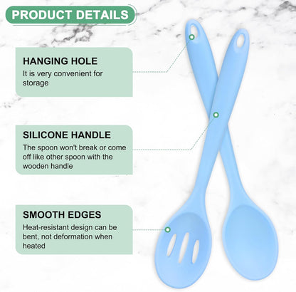 M METERXITY 2-Pack Silicone Cooking Spoons, 10.6" Mixing Nonstick Slotted and Solid Serving Spoons, Heat Resistant Utensils for Kitchen/Cooking/Baking/Stirring