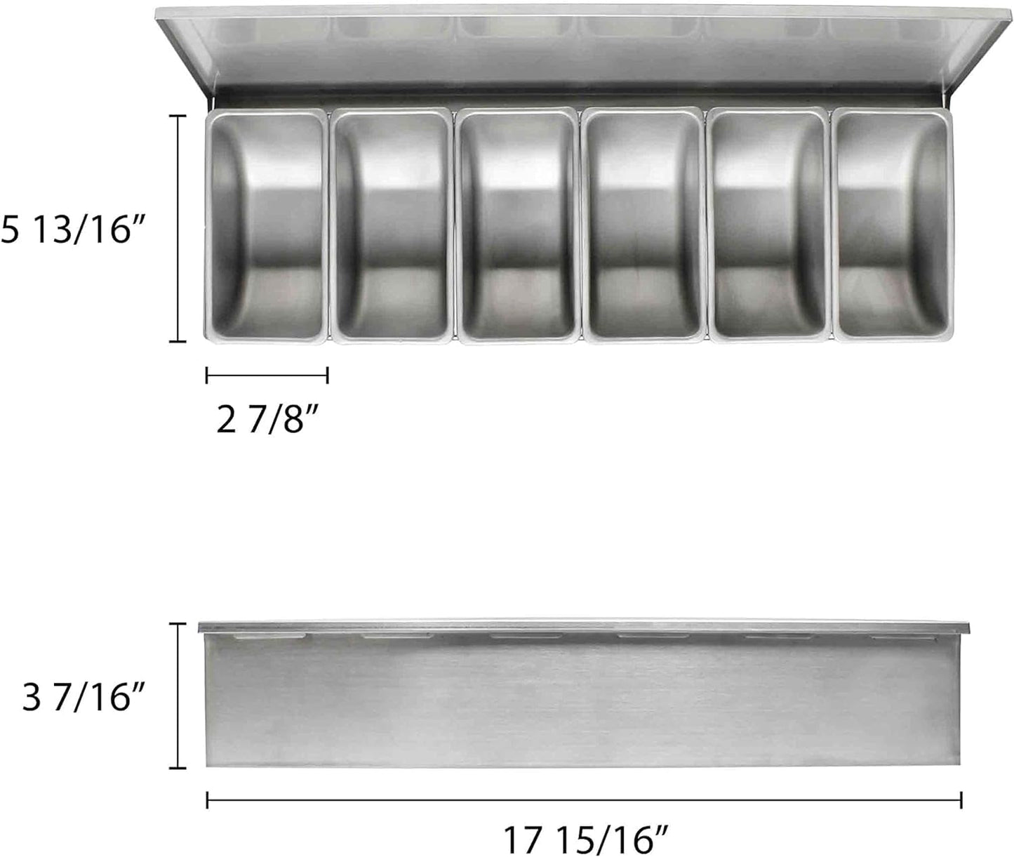 TrueCraftware- 5 Compartment Stainless Steel Condiment Bar (Open Bottom)- Condiment Dispenser Serving Container Garnish Tray Bar Caddy Condiment Server Caddy Garnish Holder for Home Work Restaurant