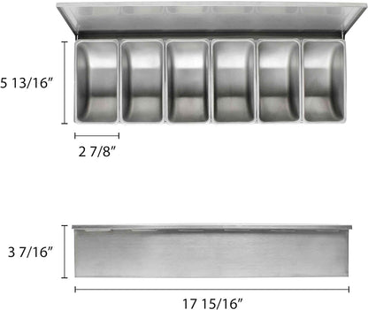 TrueCraftware- 5 Compartment Stainless Steel Condiment Bar (Open Bottom)- Condiment Dispenser Serving Container Garnish Tray Bar Caddy Condiment Server Caddy Garnish Holder for Home Work Restaurant