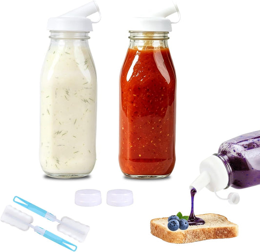 17oz Salad Dressing Shaker Bottle and Cleaning Brush Salad Dressing Dispenser with Silicone Pour Spout Mixer Shaker for Sauces Ketchup Sour Cream Syrup