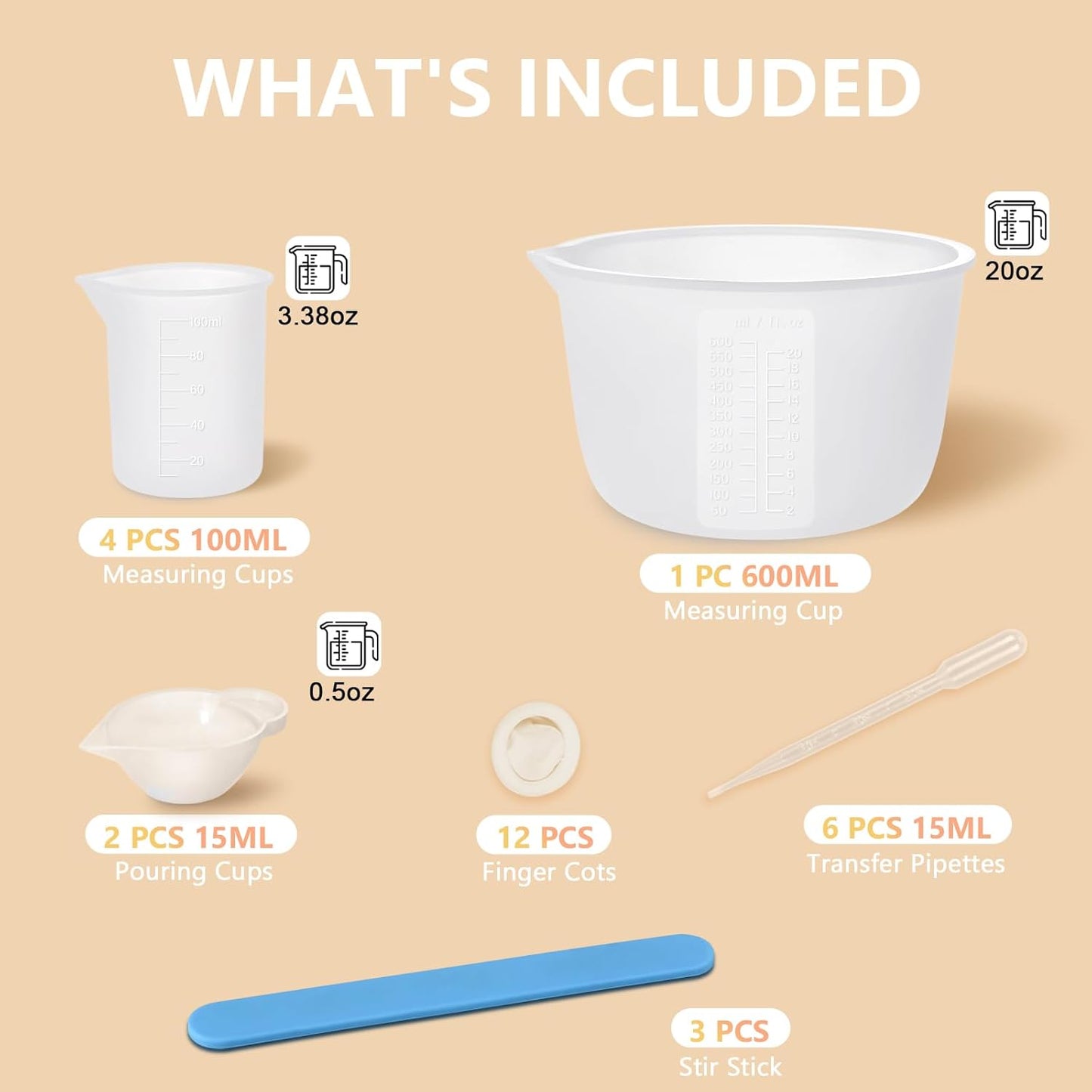 KISREL Silicone Measuring Cups for Resin, Resin Supplies with 600&100ml Cups, Resin Mixing Cups, Silicone Stir Sticks, Epoxy Mixing Cup