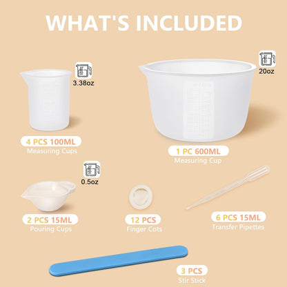 KISREL Silicone Measuring Cups for Resin, Resin Supplies with 600&100ml Cups, Resin Mixing Cups, Silicone Stir Sticks, Epoxy Mixing Cup