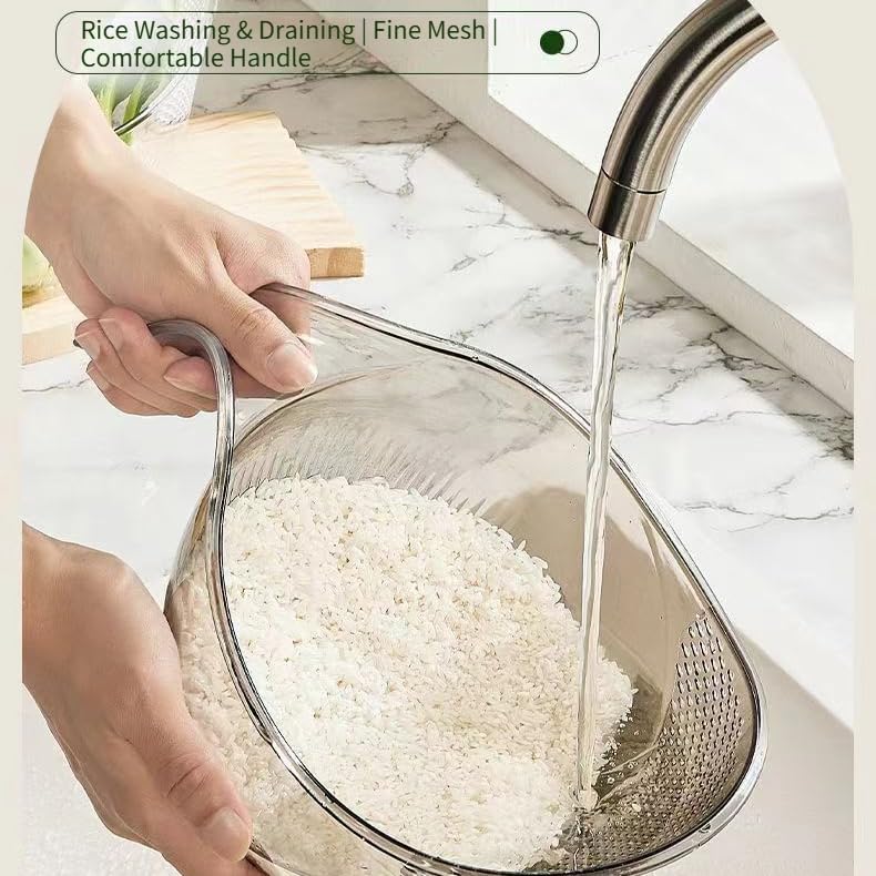 2-Pack Rice Washer Strainer, 9x5 Inch BPA-Free Plastic with Fine Holes & Ergonomic Handle, Multifunctional Fruit & Vegetable Washing Bowl, Compact, Lightweight, for Efficient Draining & Rinsing