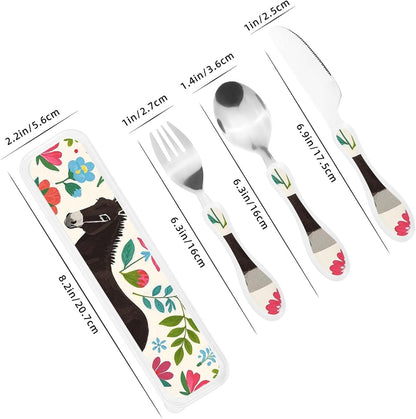 3-Piece Kids Silverware Set With Storage Case, Stainless Steel Reusable Children Safe Knife Spoon Fork Set Dreamy Jellyfish Print Children Flatware Set For Kids Lunch Box