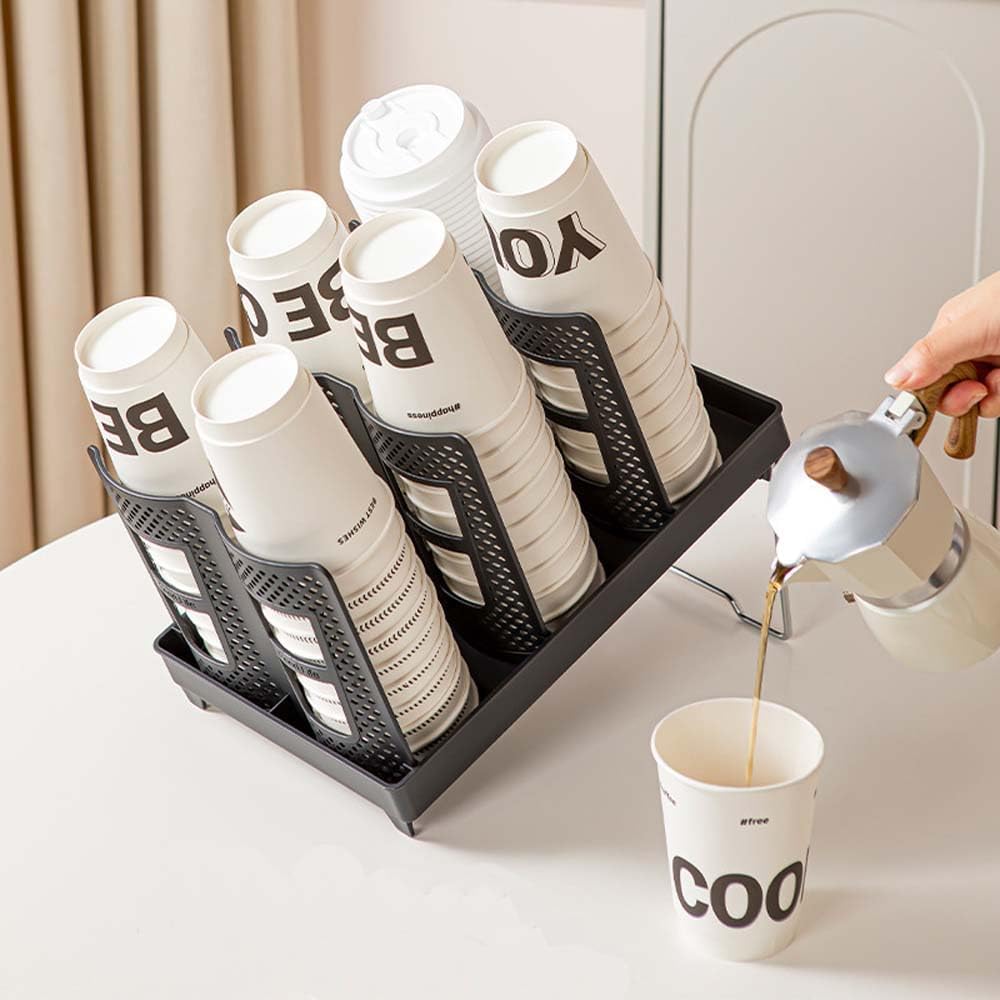 Paper Cup and Lid Holder,Disposable Plastic Coffee Cup Dispenser,3-Slot Upright Paper Cup Dispenser for Coffee Stations,Kitchens,Bars,Restaurants,Lounges,Single Row,White