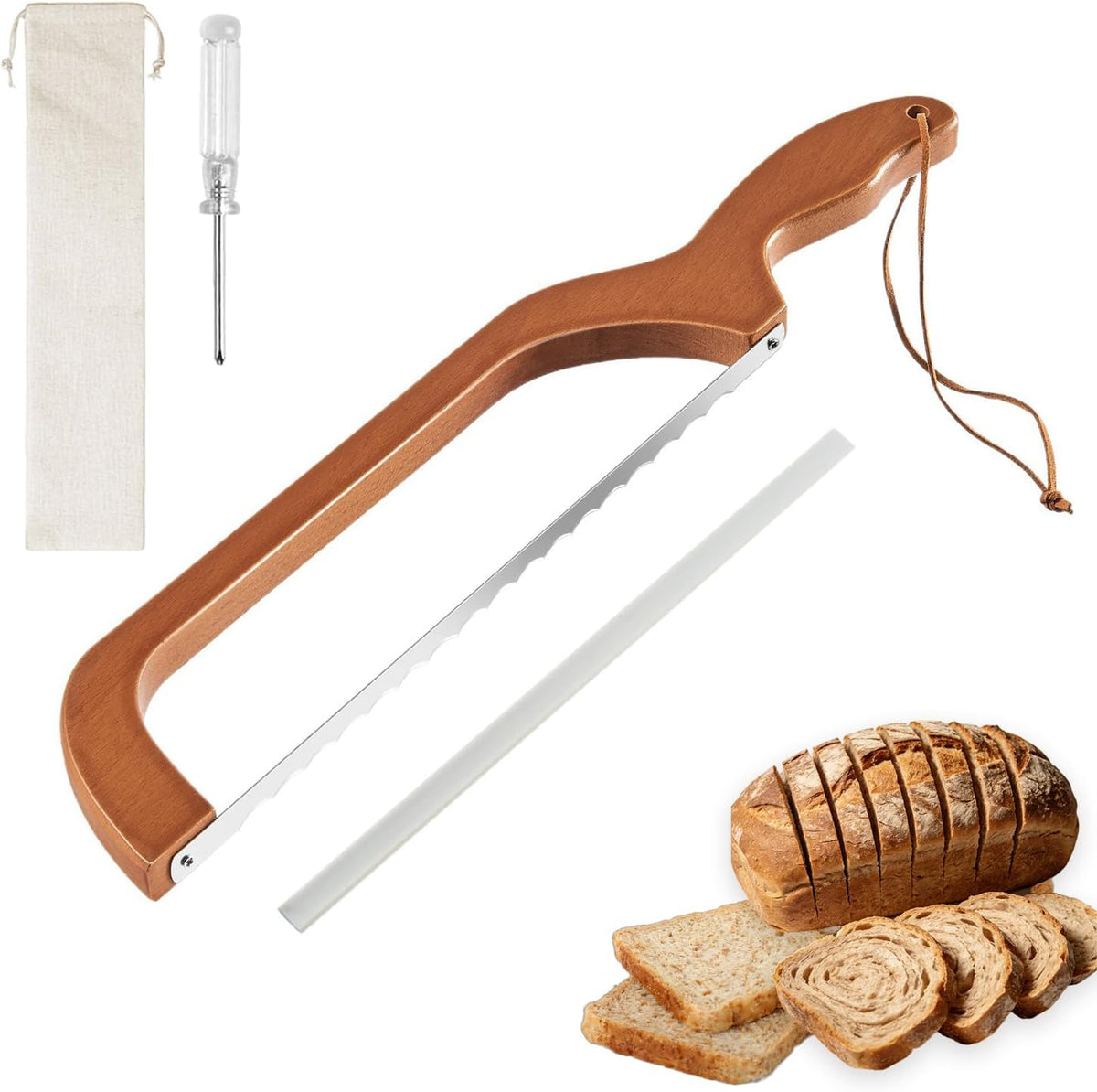 Adjustable Bread Slicer for Perfect Slices - Bread Knife for Homemade Bread with Thickness Guide - Premium Sharp Stainless Serrated Blade for Sourdough Baguettes Bagels Loaves