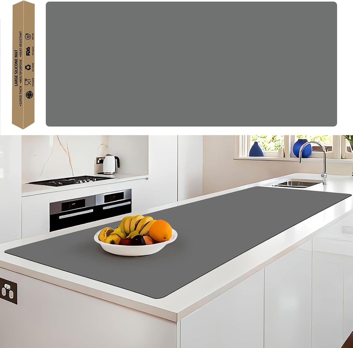 Super Large Silicone Mat, 120"x24" Silicone Mats for Kitchen Counter, Non-slip Heat Resistant Mat,Thicken Kitchen Counter Mat, Waterproof Countertop Protector for Craft (Black)