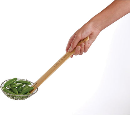 Helen's Asian Kitchen Deep Spider Strainer, 6-Inch Stainless Steel Mesh Basket With Bamboo Handle, For Noodles, Dumplings, Wontons, Deep Frying, And Draining Tasks