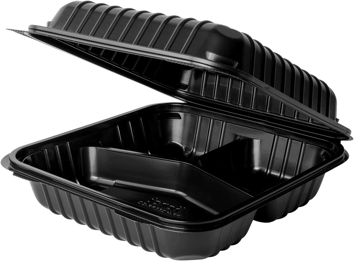 Karat FP-HC99PP-3CU 9"X 9" PP Hinged Containers 3 Compartment - (Case of 200)
