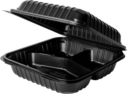 Karat FP-HC99PP-3CU 9"X 9" PP Hinged Containers 3 Compartment - (Case of 200)