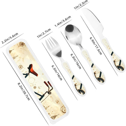 3-Piece Kids Silverware Set With Storage Case, Stainless Steel Reusable Children Safe Knife Spoon Fork Set Blue Active Girl Running Sunset Children Flatware Set For Kids Lunch Box - Colors B