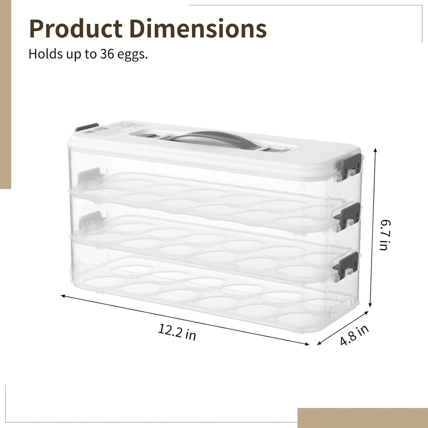 Homaisson Deviled Egg Container with Lid, 3-layer Egg Carrier Trays with 36 Slots, Clear Stackable Storage Container with Handle for Refrigerator, Pantry, Travel, 12.2x4.8x6.7