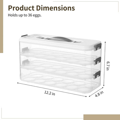 Homaisson Deviled Egg Container with Lid, 3-layer Egg Carrier Trays with 36 Slots, Clear Stackable Storage Container with Handle for Refrigerator, Pantry, Travel, 12.2x4.8x6.7
