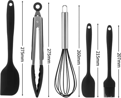 Silicone Kitchen Utensils Set - 5 Pcs Spatula Set with Holder, Heat Resistant, Dishwasher Safe (Green)