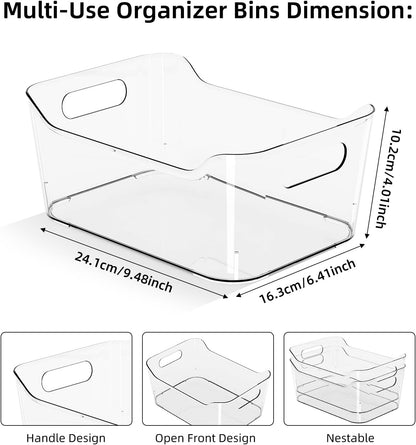 12 Pack Clear Plastic Storage Bins, Pantry Organizers and Storage, Multi-Use Clear Pantry Organizer Bins Storage Containers with Handles for Kitchen, Bathroom, Freezer, Cabinet, Office