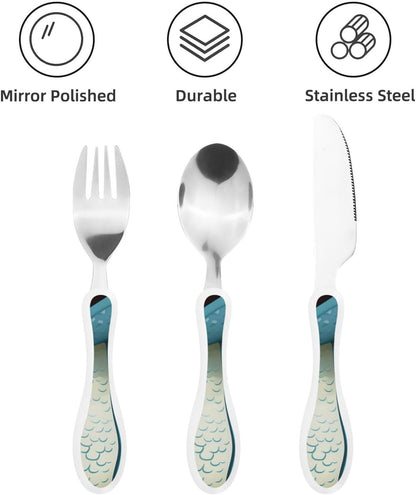 3-Piece Kids Silverware Set With Storage Case, Stainless Steel Reusable Children Safe Knife Spoon Fork Set African Animals Children Flatware Set For Kids Lunch Box