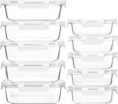 [10-Pack] Glass Meal Prep Containers with Lids, MCIRCO Food Storage Containers with Snap Locking Lids, Airtight Lunch Containers, Microwave, Oven, Freezer and Dishwasher
